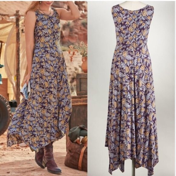 Sundance Jessika Handkerchief Hem Maxi Midi Brown Tan Sleeveless Dress sz 6 - Picture 2 of 7